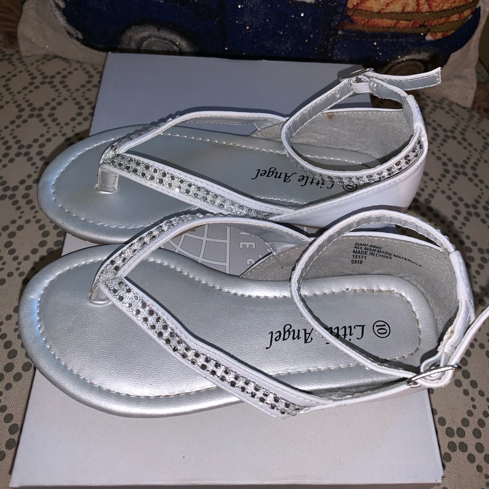 Girls white and rhinestone dress sandals.